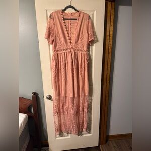 Pink Lace Maxi Dress